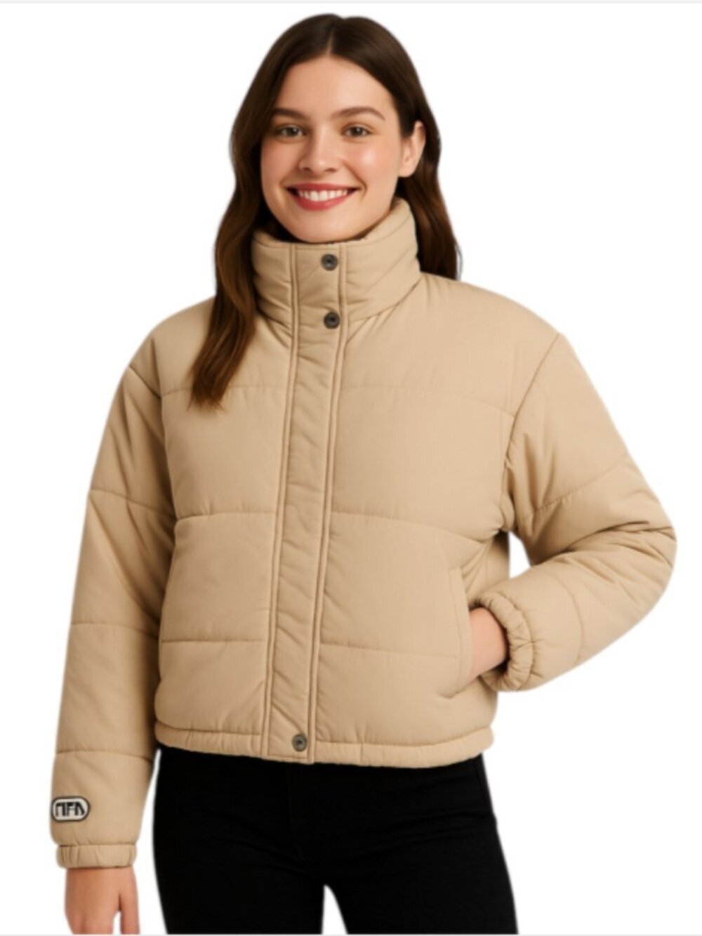 The Fifth Label Small / US 4 Beige Cropped Puffer Jacket RTR Winter Y2K Style